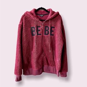 bebe Sport Faux Shearling Burgundy w/Black Front Logo Zip Up Hoodie